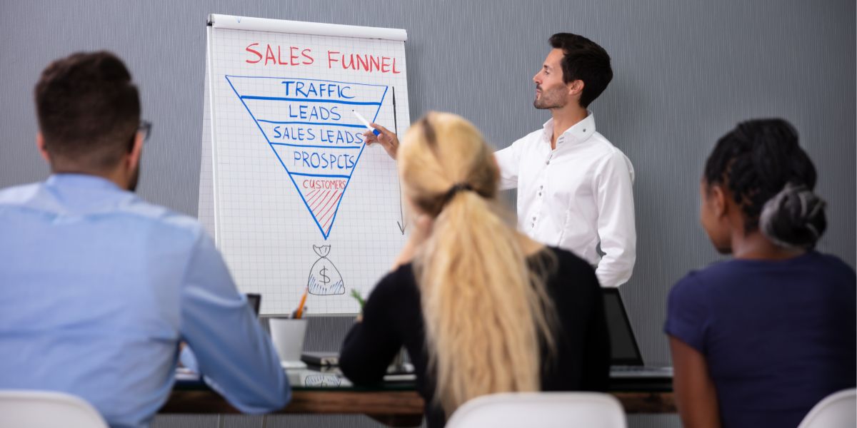 Funil de Vendas B2B explicado em uma reunião comercial